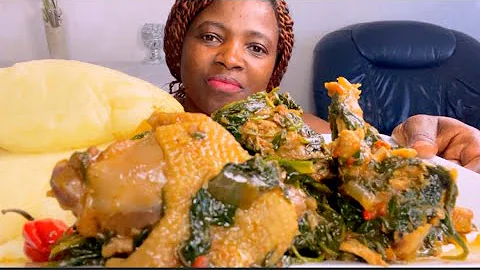 African food chicken +vegetable soup with Fufu/mukbang bang/eating soft Sounds/eating show notalking