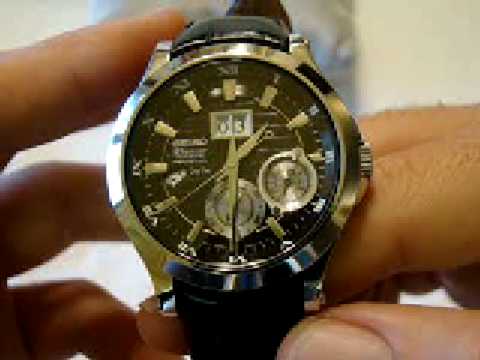 Seiko Premier SNP005 Auto Relay Kinetic Perpetual Calender Stainless Steel  on Black Leather - YouTube