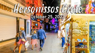 Hersonissos Crete, walking tour 4k, night time, Greece 2022