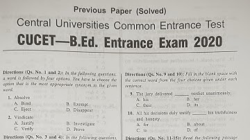 CUCET PGQP01 ENTRANCE Exam 2020 Question paper With answers//4k Images