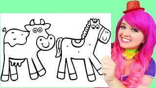 Coloring Farm Animals (Cow, Horse & Duck) | Crayons & Markers