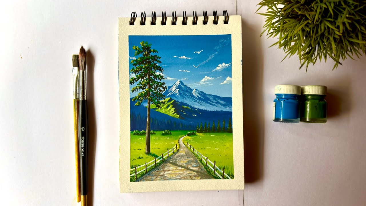 Simple Landscape Painting for Beginners | Snow Mountain Scenery - YouTube