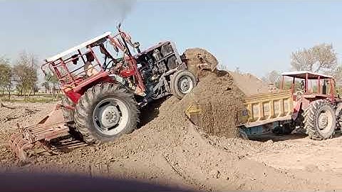 MF 375 fully loading Trolley with Soil | MF 375 Tractor Mastery: Full Trolley Loading with Soil