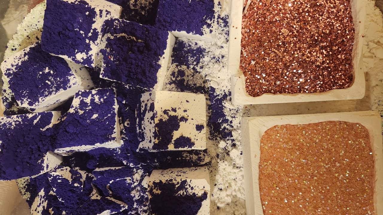 Gymchalk glitter bombs&chalk cubes w/purple powder #fyp #gymchalkasmr #Sleepaidasmr #relaxingvideos 