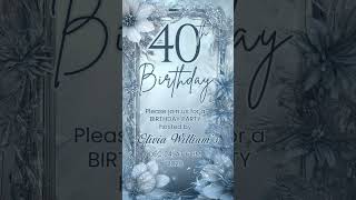 Ice Blue Silver 40th Birthday Animated Invitation | Editable Canva Template