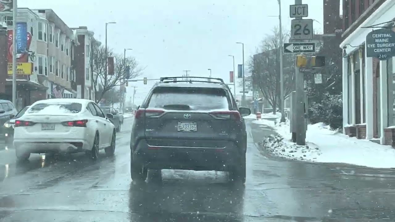 [4K] Lewiston & Auburn under Snow Falling, Lewiston, Maine