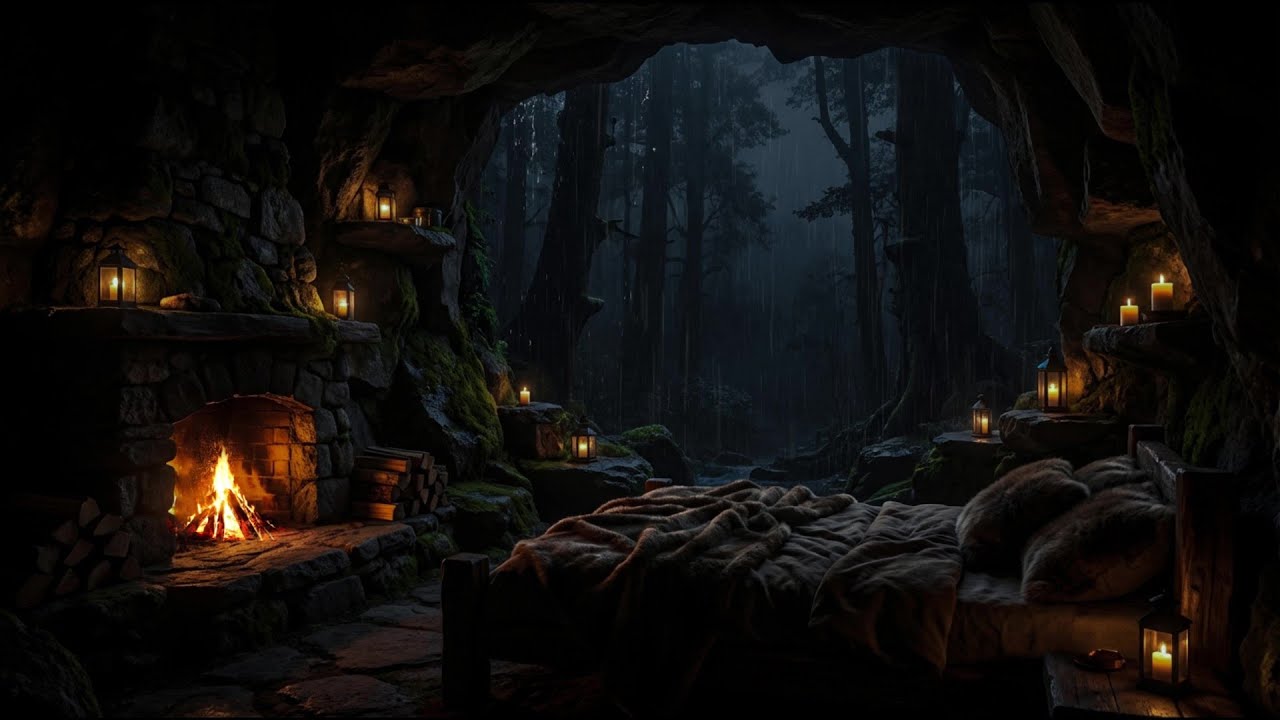 🌙 Rain & Fireplace in a Cozy Cave | Relaxing ASMR Sounds for Deep Sleep ...