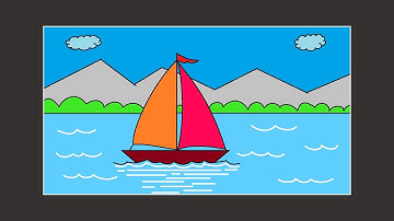 How to draw Simple Drawing / easy boat scenery / Ms Paint Art - Creator Work Space.
