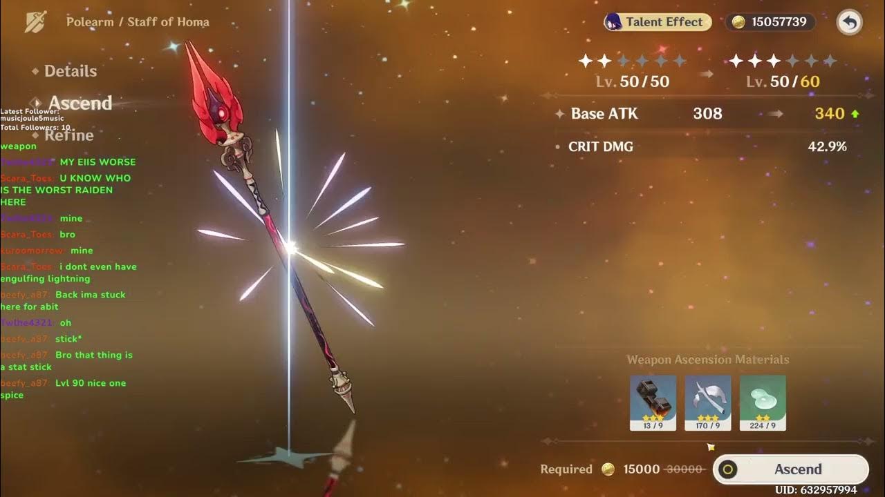 genshinget staff of homa to lvl 90 YouTube