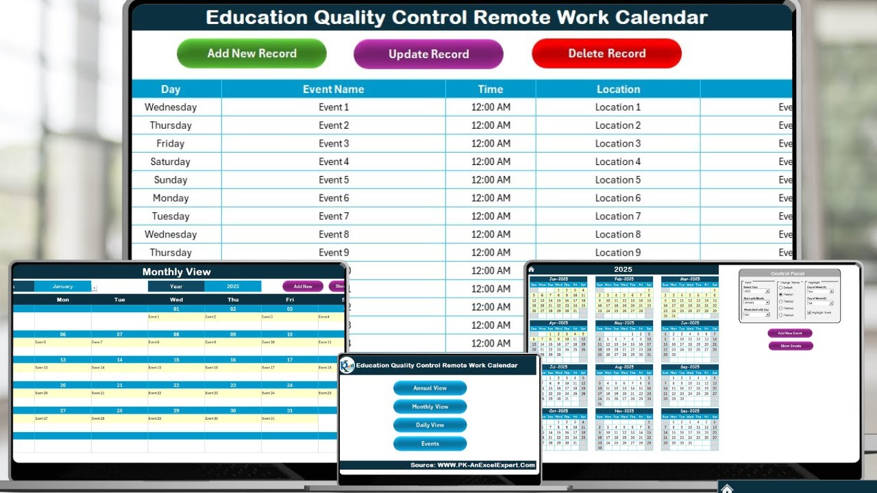 Education Quality Control Remote Work Calendar in Excel - YouTube