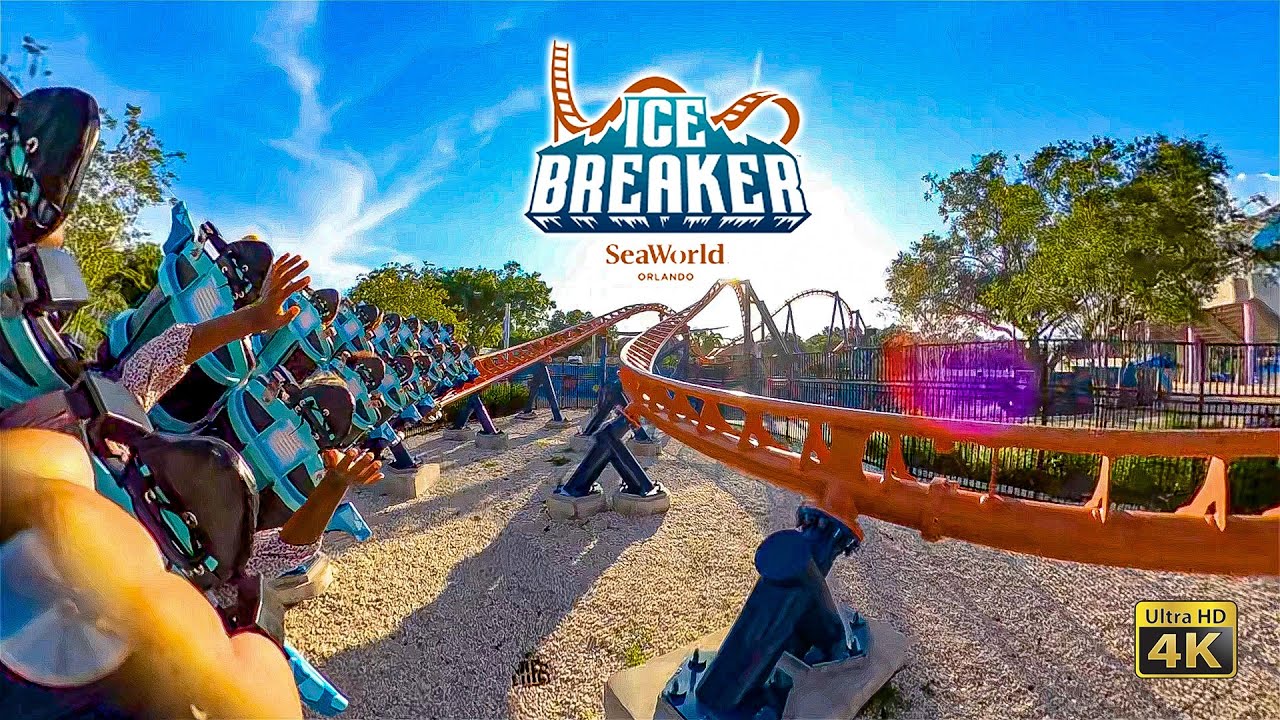 Ice Breaker Roller Coaster On Ride Back Seat 4K POV SeaWorld Orlando