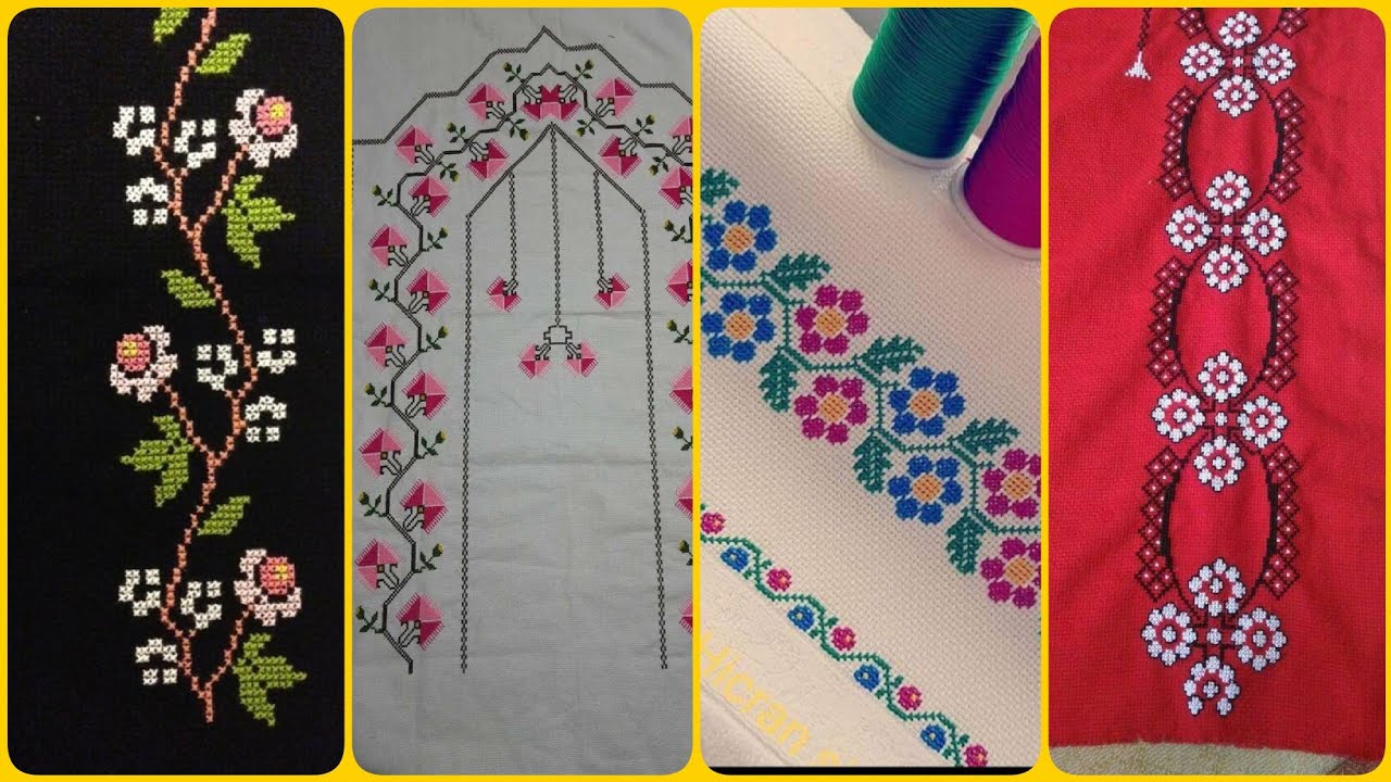 very beautiful and attractive colourful cross stitch pattern for table cloth and bed sheet