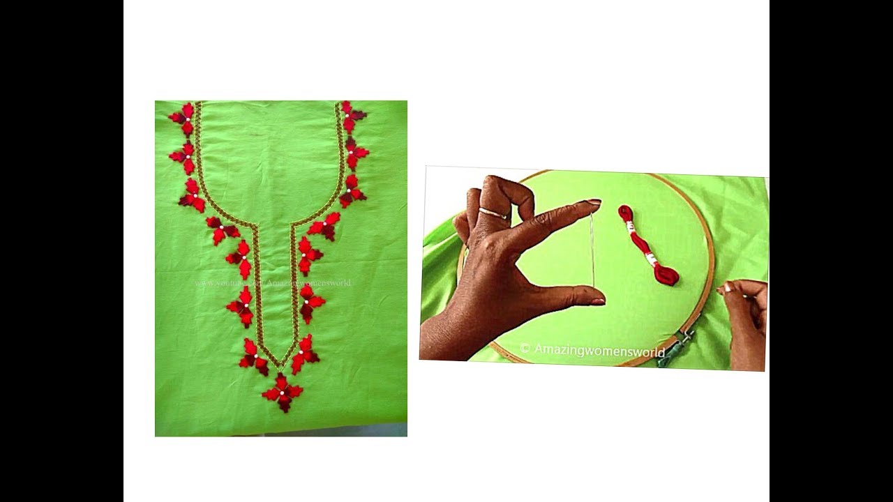 Beautiful Hand Embroidery Kadai Kamal Stitch Neck Design Churidar