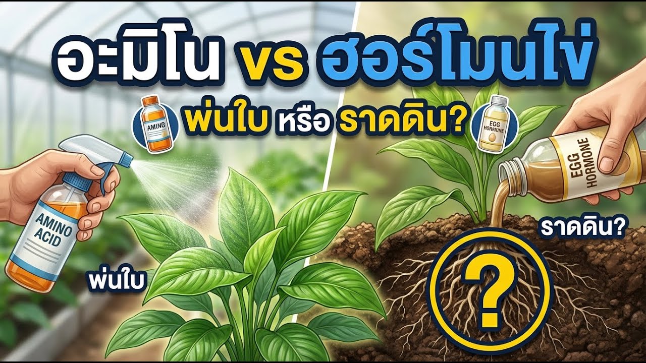 อะมิโน vs ฮอร์โมนไข่ ฉีดลงดินช่วยอะไร หรือควรฉีดใบอย่างเดียว
