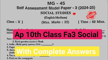 Ap 10th class social studies new pattern self assessment 3 model paper 2025|10th Fa3 social paper