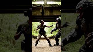 military woman fights  the creature #Survival #monster #creature #military #kungfu #art  #horror