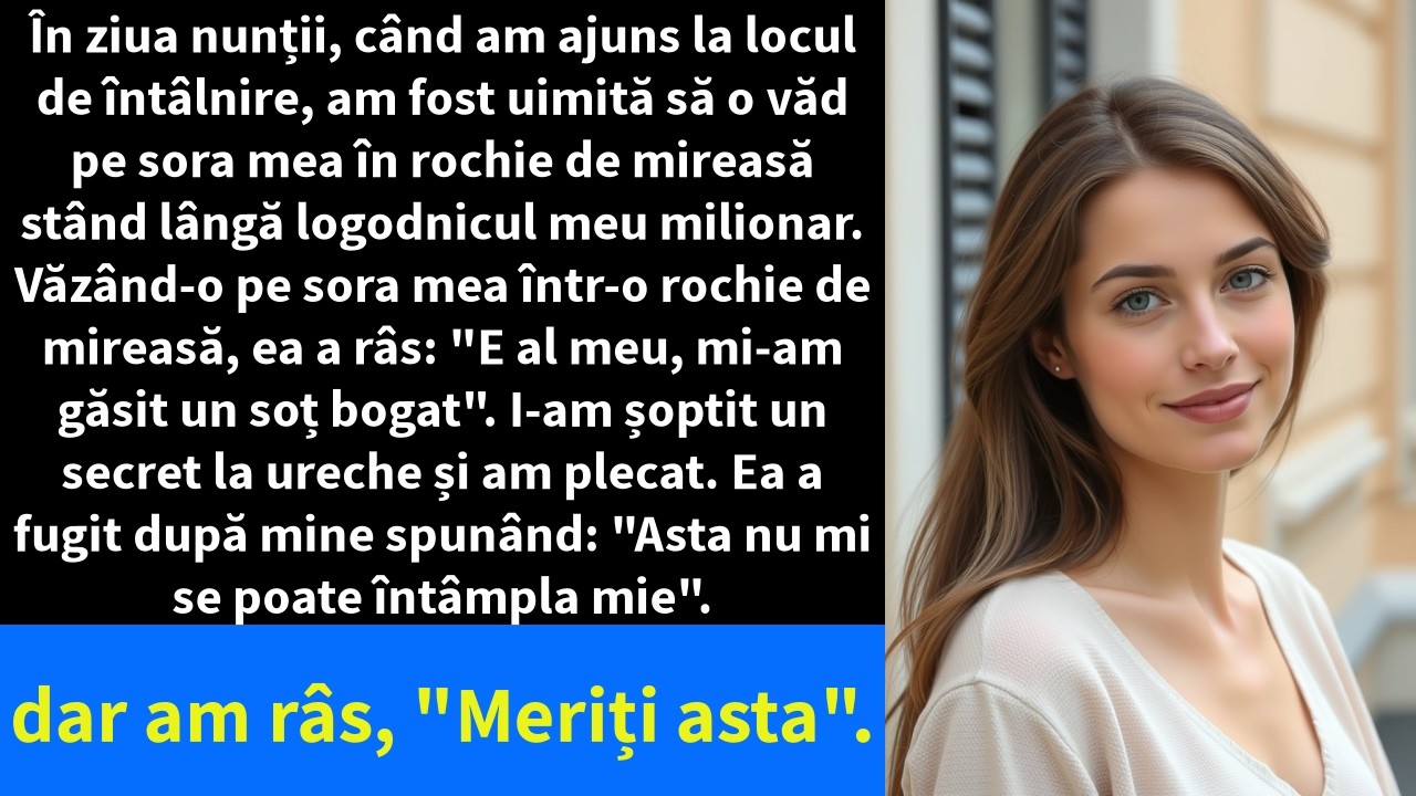În ziua nunții, când am ajuns la locul de întâlnire, am fost uimită să o văd pe sora mea în rochie
