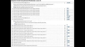 Adoption Credit Carryforward Worksheet Walkthrough (IRS Form 8839 - Line 16)