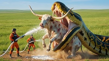 Emergency Rescue Team Saves Frightened Cow From a Massive Python’s Deadly Ambush Near the Farm Field