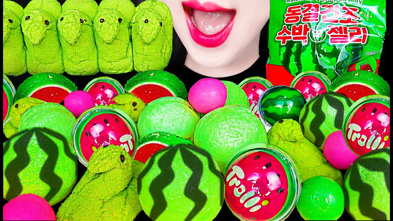 ASMR Watermelon Dessert, Freeze Dried Jelly, Marshmallow 동결 건조 수박 젤리 먹방 Mukbang, Eating