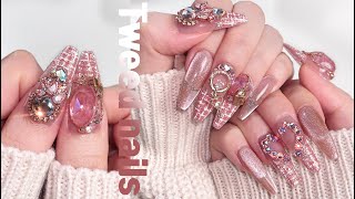 Tweed nail art Ombre French Nails / gel extension /winter nails / ASMR