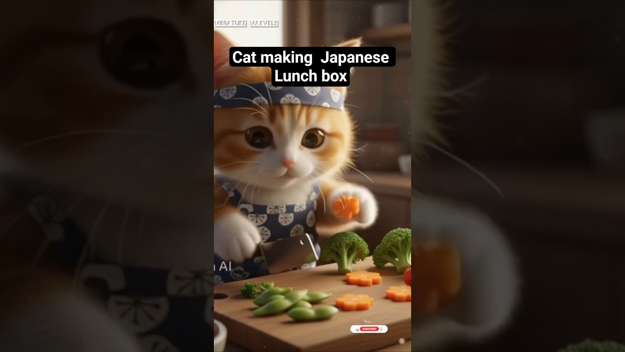 Tiny Cat Chef Preparing Bento Box 🍱 | Viral AIVideo
