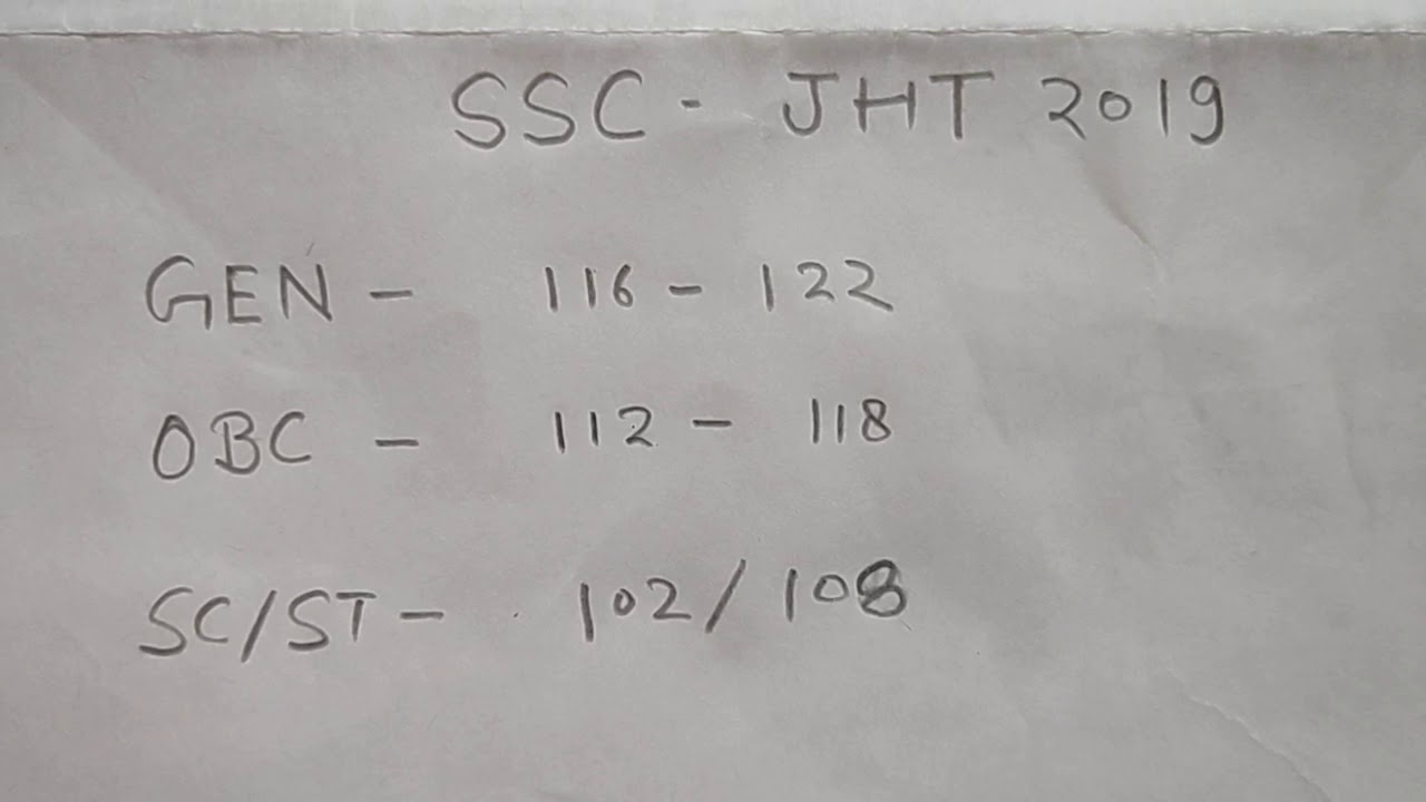 Ssc jht 2019 expected cutoff