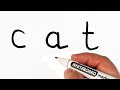 How to turn word cat into cartoon cat  easy drawing on a whiteboard