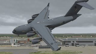 Giant C-17 Landing Badly During The Heavy Storm