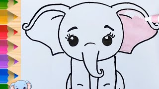 Coloring and Tracing Baby Blue Elephant | Art tips for Kids