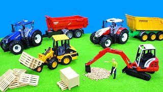 Tractor & Excavator Bruder | Farmer and Construction Vehicles | Toys on the Road | Unboxing for Kids
