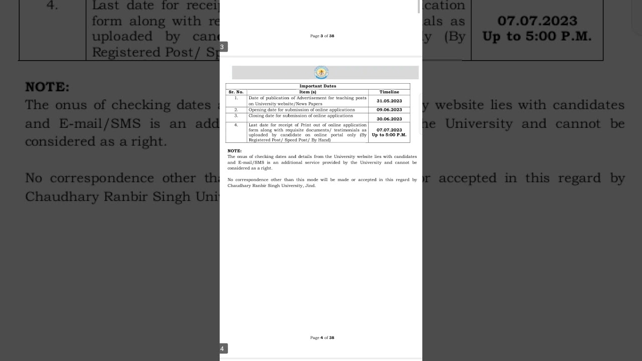 CRSU Jind  Teaching Posts for Assistant Professor