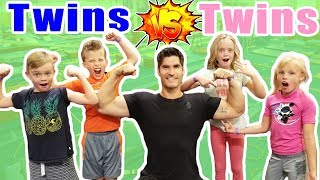 Twin Boys VS Twins Girls in Ninja Course Competition! Ninja Kidz TV and Kids Fun TV Together!