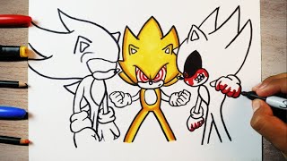 COMO DESENHAR o FLEETWAY SONIC VS SONIC.EXE/how to draw sonic.exe vs fleetway sonic #sonic #shorts