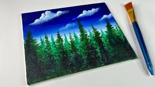 Beautiful Greenary Forest of Pine tree - Acrylic Painting | For Beginners | Canvas Painting by Akash