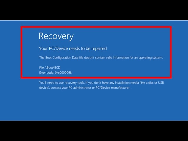 Fix Your Pc Device Needs To Be Repaired Boot Error Code 0x Youtube