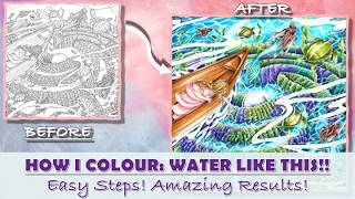 HOW I COLOUR: My Secrets to Colouring Water Ripple Effect |Alcohol Markers & pencils |Adult Coloring