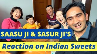 Trying Indian sweets for the first time | Indian Korean Couple