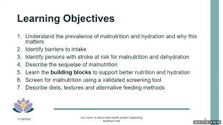 Stroke 101 - The building blocks of nutrition and hydration post stroke (Nov. 16, 2023)