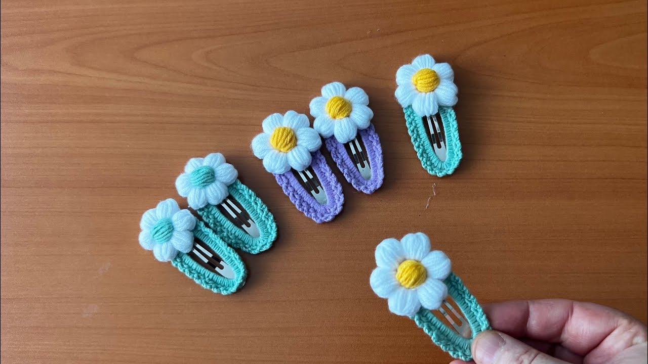 Örgü Puf Papatyalı Çıt Çıt Toka Yapımı✅Örgü Çiçek Toka Modeli