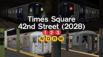 OpenBVE Virtual Railfanning: 1, 2, 3, N, Q, R, and W Trains at Times Sq 42nd Street (2028)