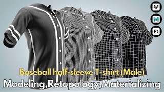Marvelous Designer | How to make the baseball half-sleeve t-shirt for men | #Timelapse | #2x_Speed
