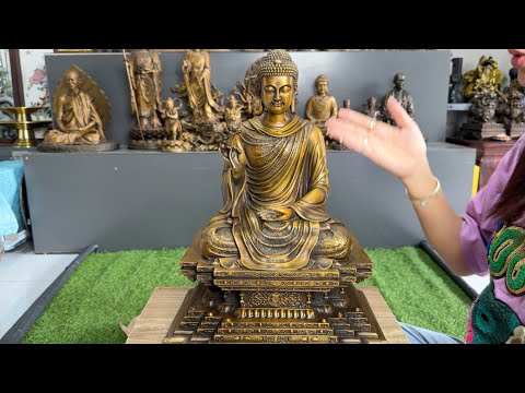 Tôn tượng Đức Phật Thích Ca, đỉnh lư xông trầm tháp, pháp khí mật tông chuông tingsha, chảo đồng