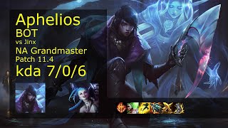 Aphelios ADC & Thresh vs Jinx & Sett - NA Grandmaster 7/0/6 Patch 11.4 Gameplay