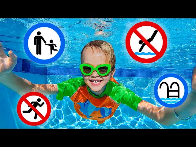 Chris learns safety rules in the pool - Useful story for kids class=