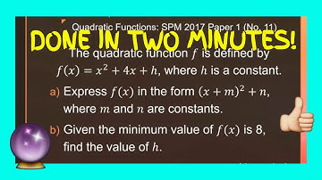 SPM Additional Mathematics 2017 Paper 1 Number 11 - Quadratic Functions