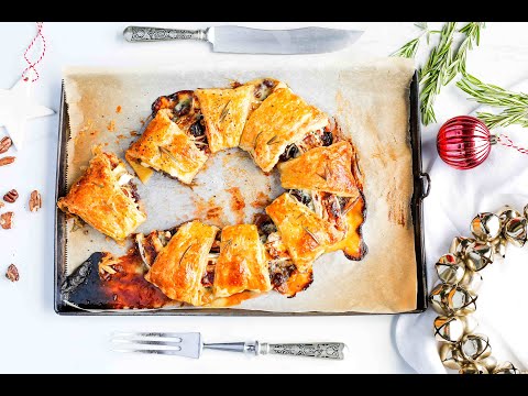 Cranberry walnut and brie Christmas pastry wreath