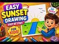 Easy Sunset Drawing for Kids 🌅 | Step by Step Beautiful Scenery Drawing Tutorial#artforkids