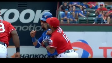 Melee between Rangers, Blue Jays (Odor Vs. Bautista) FULL VIDEO