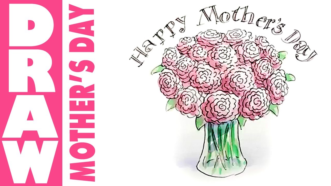 How to draw a vase of flowers for mothers day - YouTube.